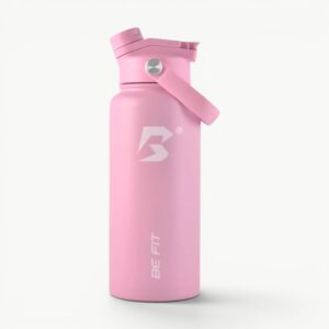 Grote roze RVS bidon 1 liter van Be Fit; bidons bedrukken met logo.