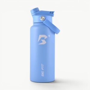 Blauwe 1 liter RVS drinkfles van Be Fit; drinkflessen bedrukken met logo.