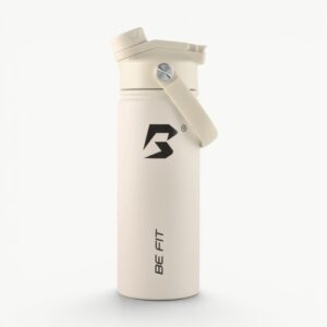Creme witte drinkfles 500ml RVS; Be Fit drinkflessen bedrukken met naam.