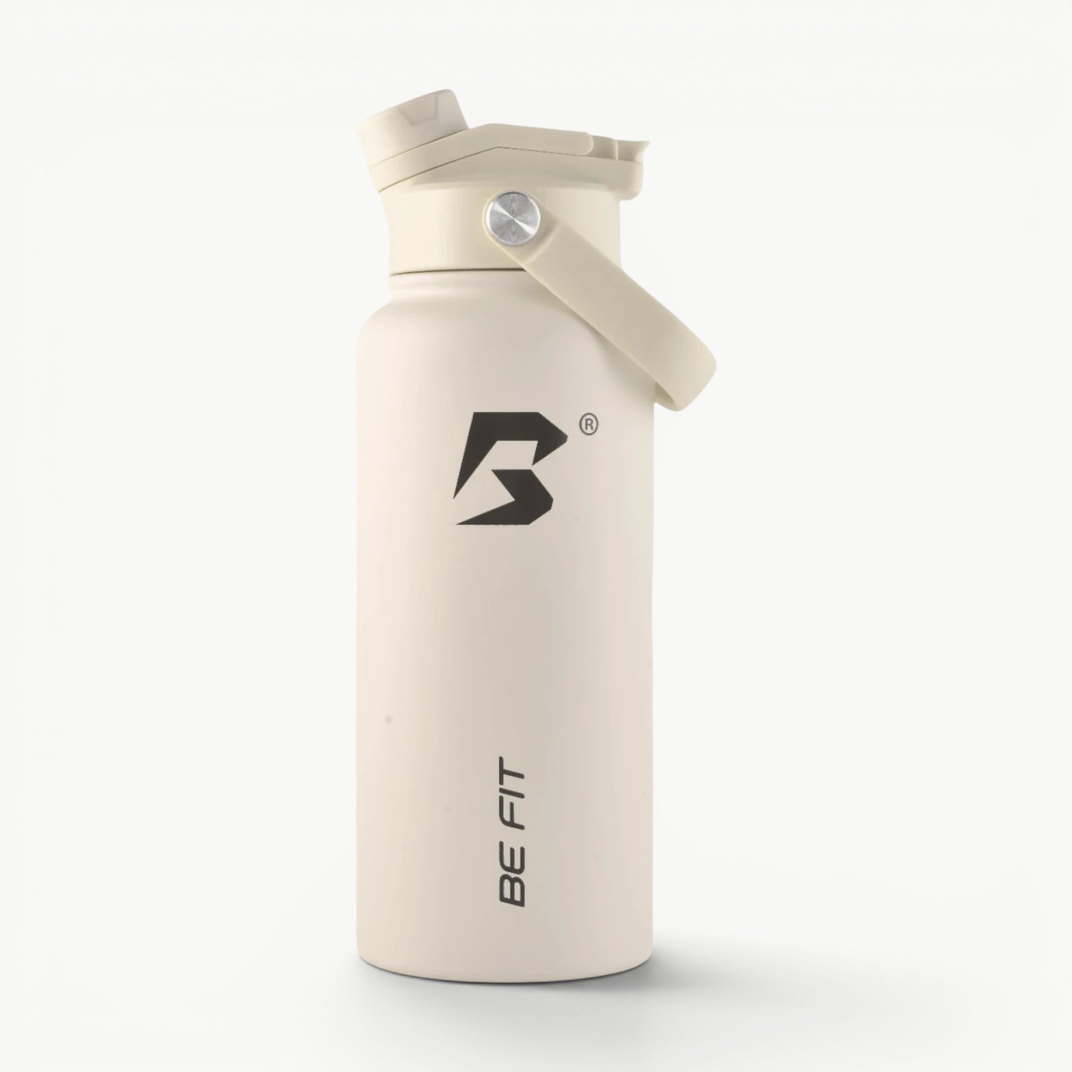 Creme witte 1 liter RVS sportfles van Be Fit Originals; de ideale keuze voor sportflessen bedrukken met eigen logo of tekst.
