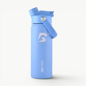 Blauwe RVS waterfles 500ml; Be Fit waterflessen bedrukken relatiegeschenk.