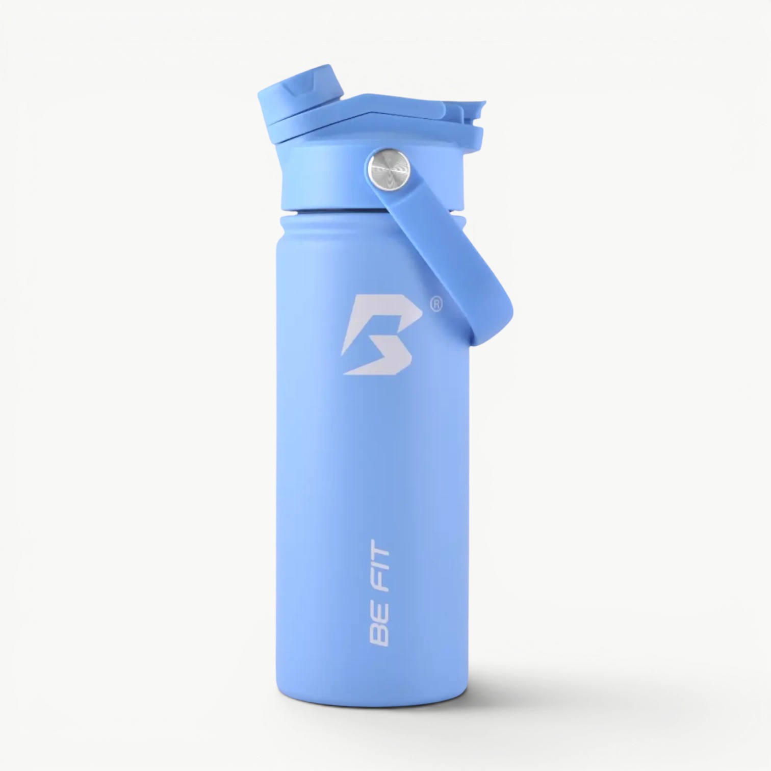 Blauwe RVS waterfles 500ml; Be Fit waterflessen bedrukken relatiegeschenk.