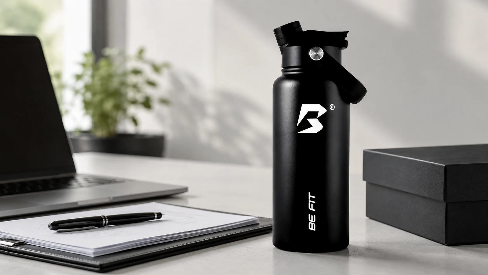 Premium BE FIT drinkfles met rustige zakelijke giftbox-setting
