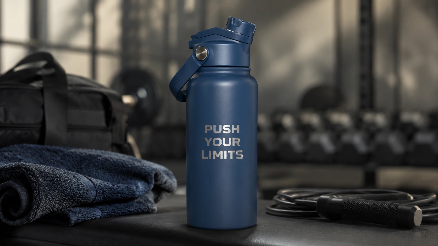 BE FIT SWIGGER met korte sport quote in een sportschoolsetting