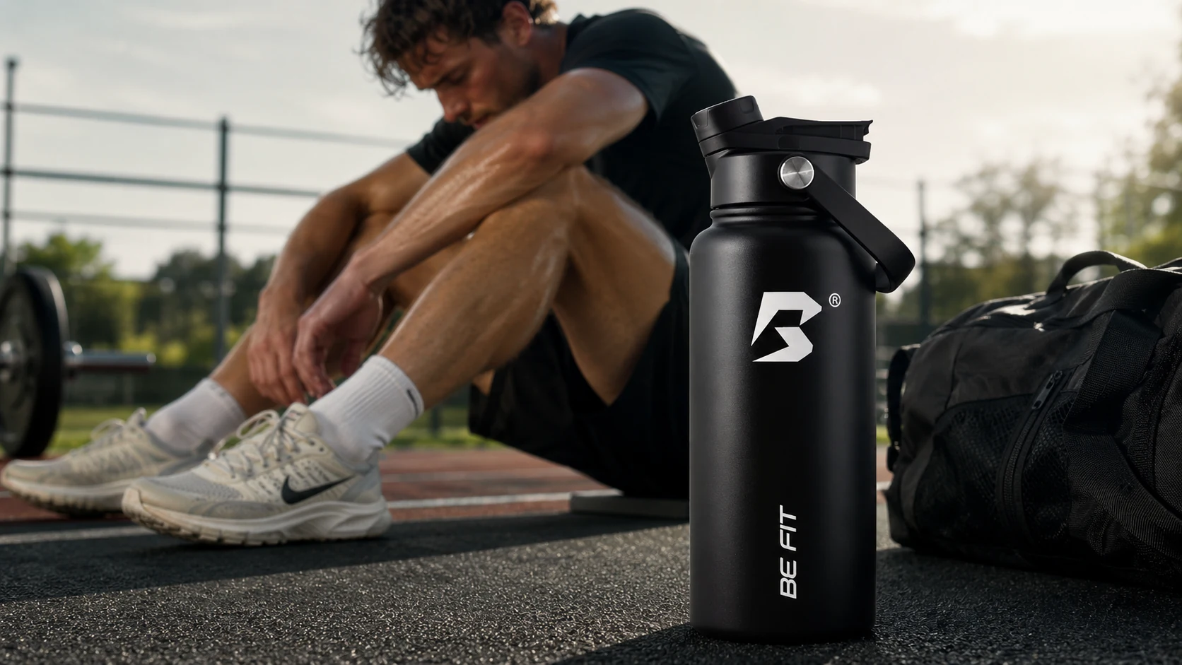 BE FIT SWIGGER™ RVS sportflessen en bidons in 536, 710 en 946 ml voor training, fitness en onderweg.